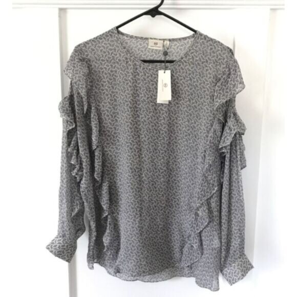 Adriano Goldschmied Womens Ruffle Sleeve Printed Blouse Small Silk/Viscose Soft - Picture 10 of 10